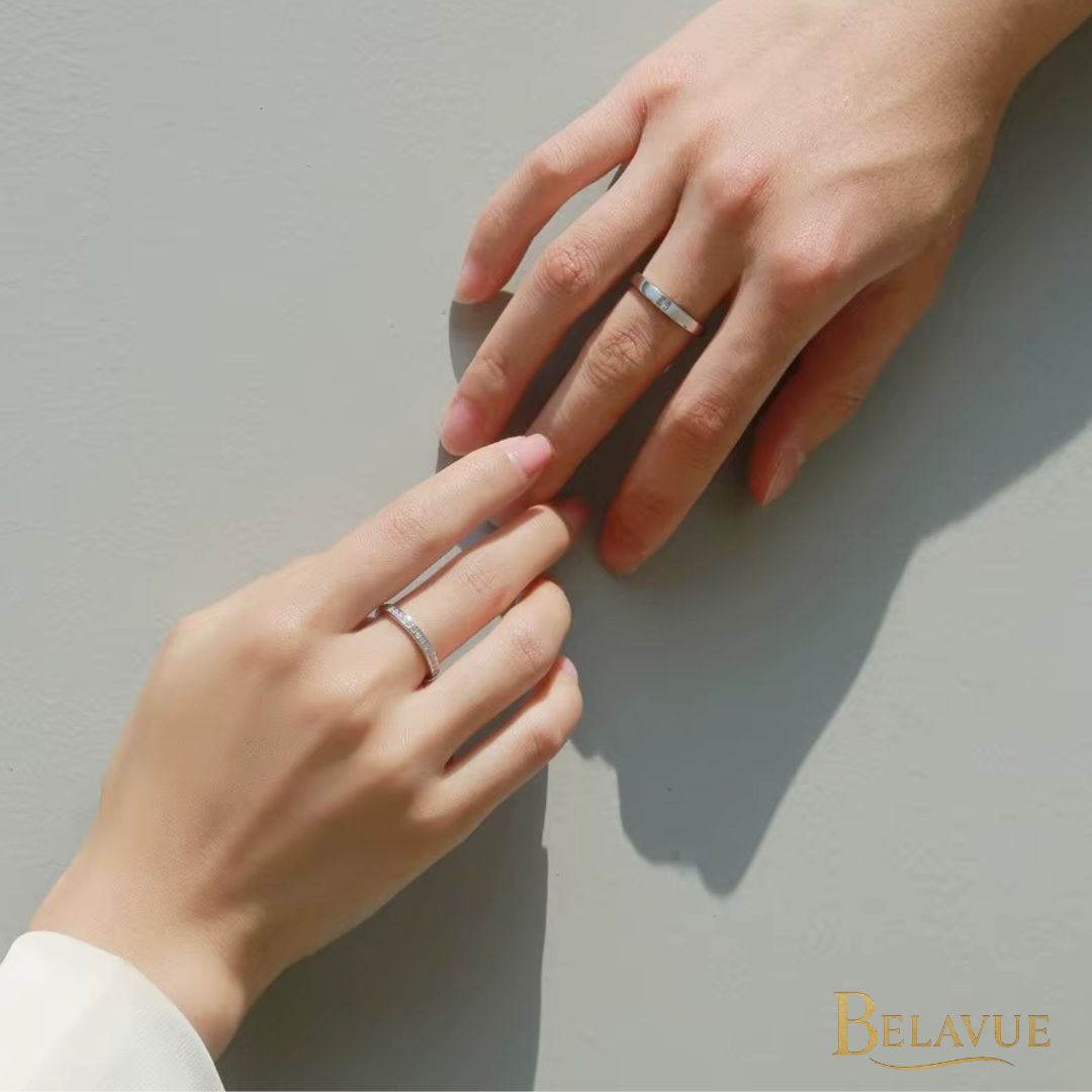 Alianças Casal Prata S925 com Moissanite | Anéis de Noivado e Casamento Certificados Belavue