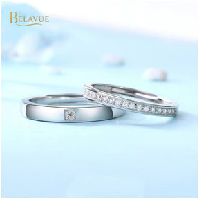 Alianças Casal Prata S925 com Moissanite | Anéis de Noivado e Casamento Certificados Belavue